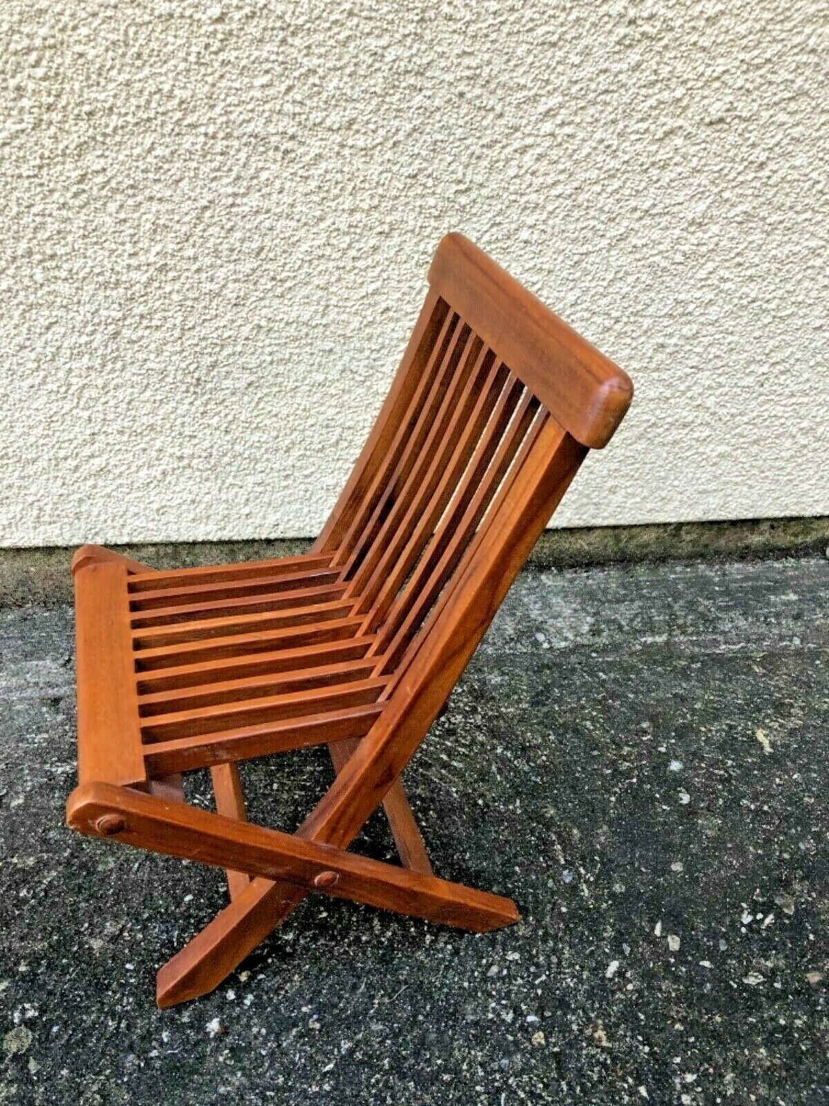 Vintage Folding Slatted Hardwood Childs Chair photo Furniture