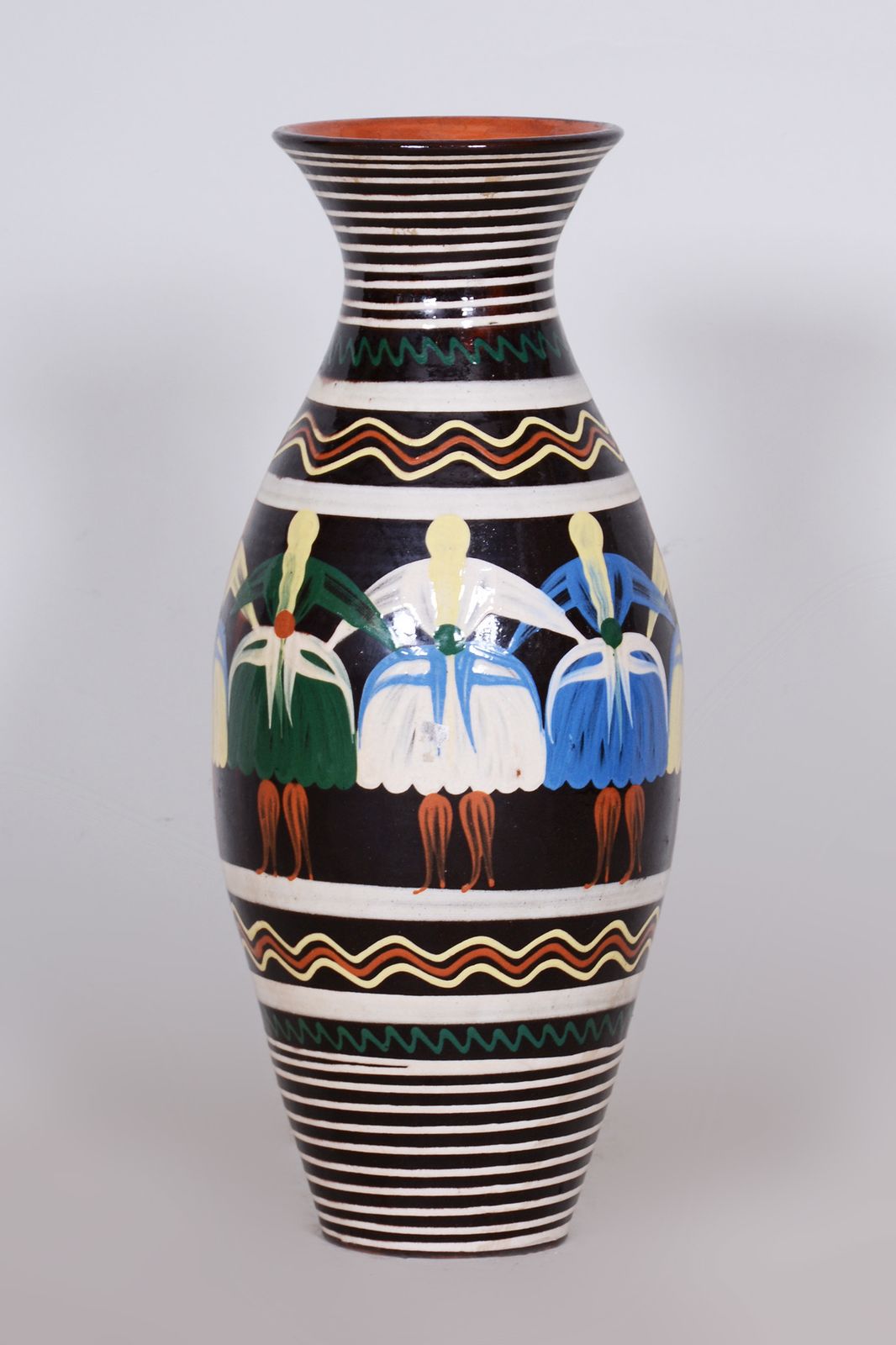 Art Deco Vase Made In 1940s Czechia   Hand Painted Slovak Motifs photo 338.0
