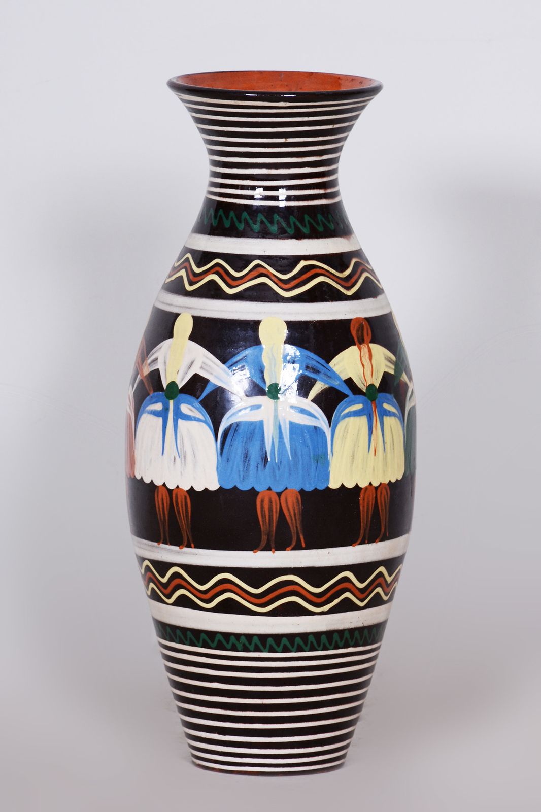 Art Deco Vase Made In 1940s Czechia   Hand Painted Slovak Motifs photo buy