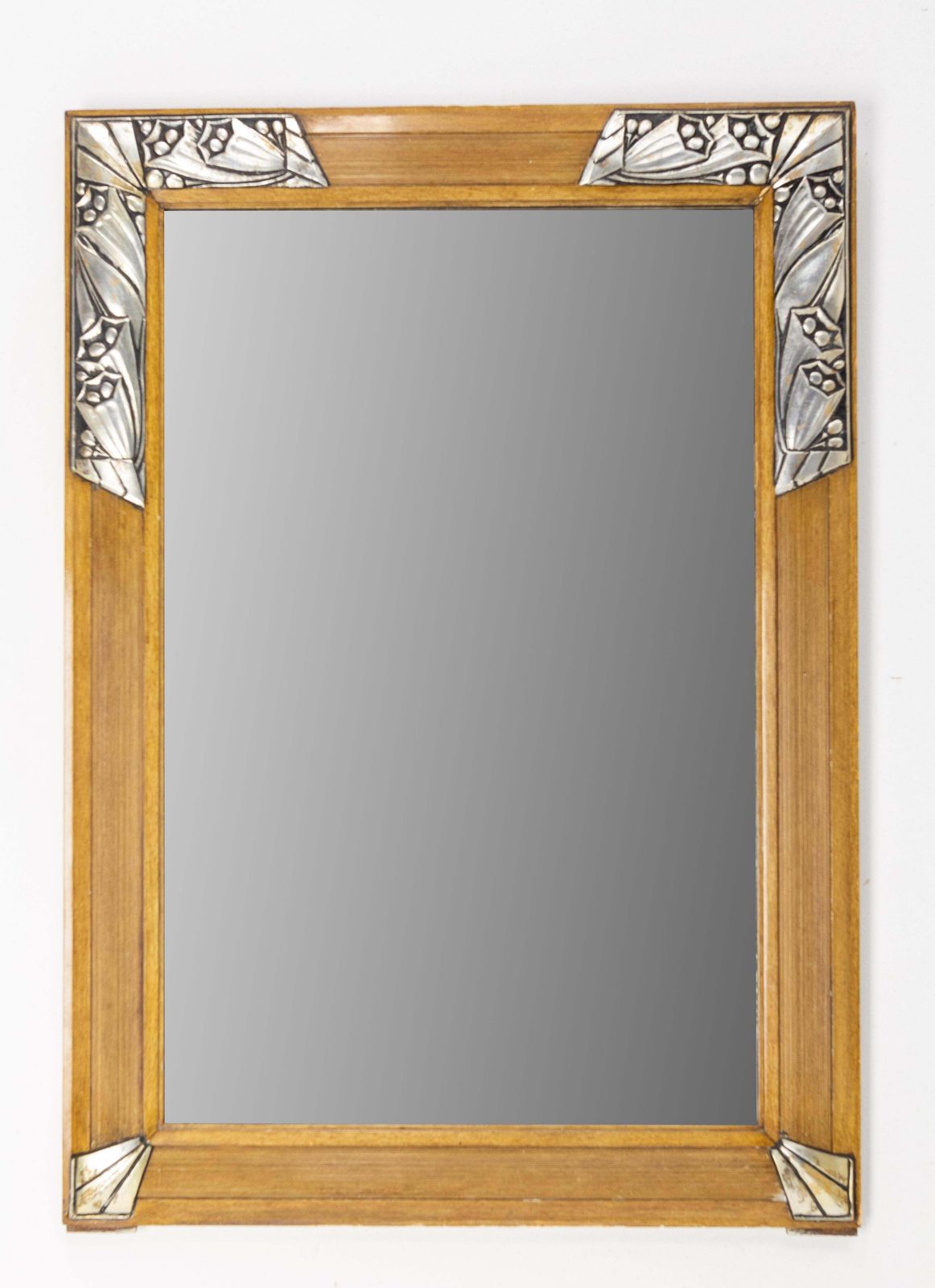 Miroir Art déco en métal et pin à décor floral, vers 1930 photo furniture