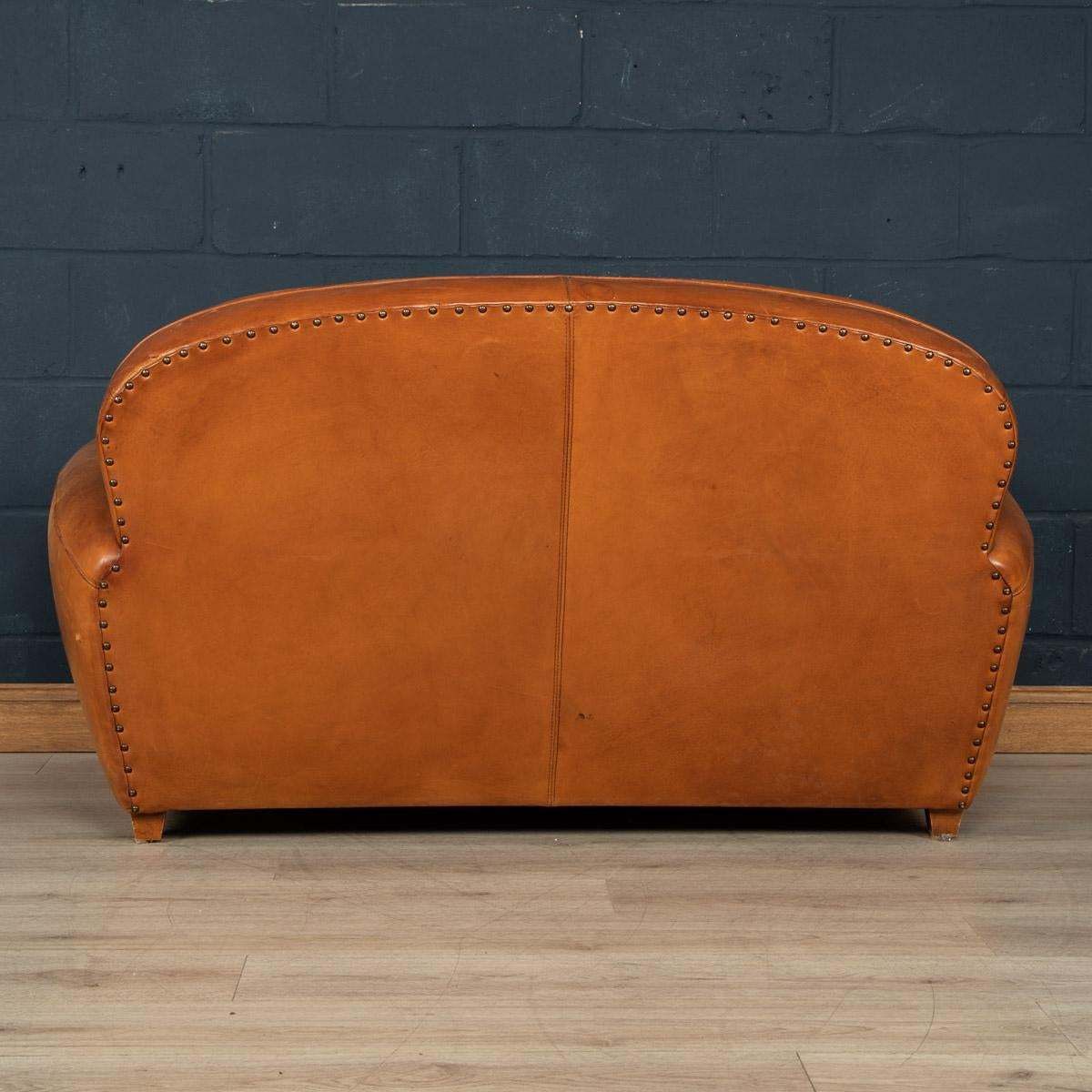 20th Century France Two Seater Tan Sheepskin Leather Sofa photo for sale
