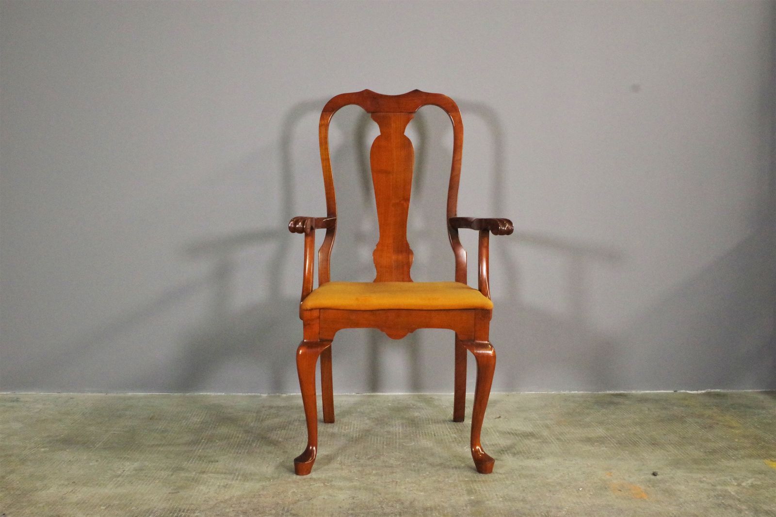 Original Antique Queen Anne Armchair, In Mahogany And Leather