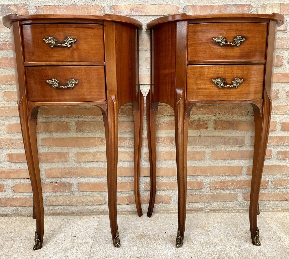 French Walnut Demilune Bedside Tables Or Nightstands With 2 Drawers, Set Of 2 photo furniture