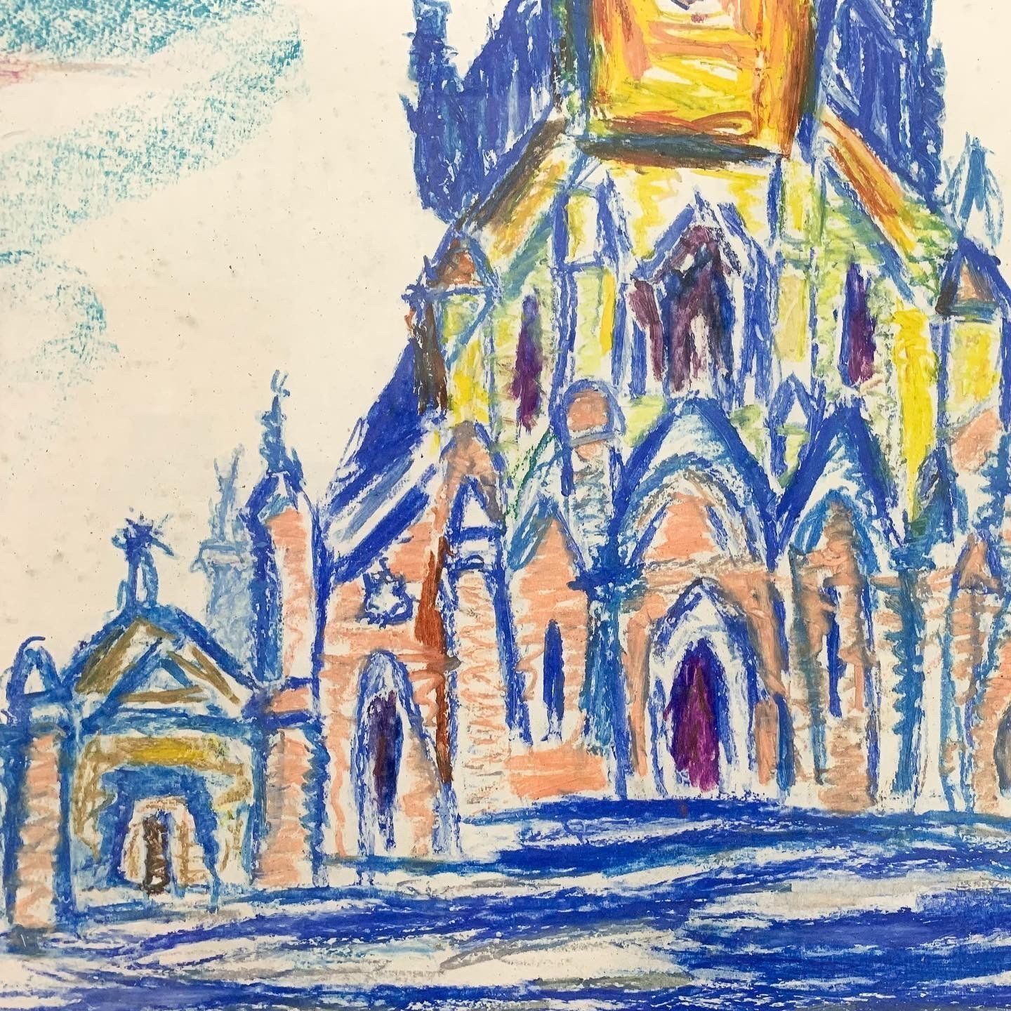 Expressionist Oil Pastel Study Of A Church By Armand Henri Nakache (1894 1976)   French, Mid C20th photo Art