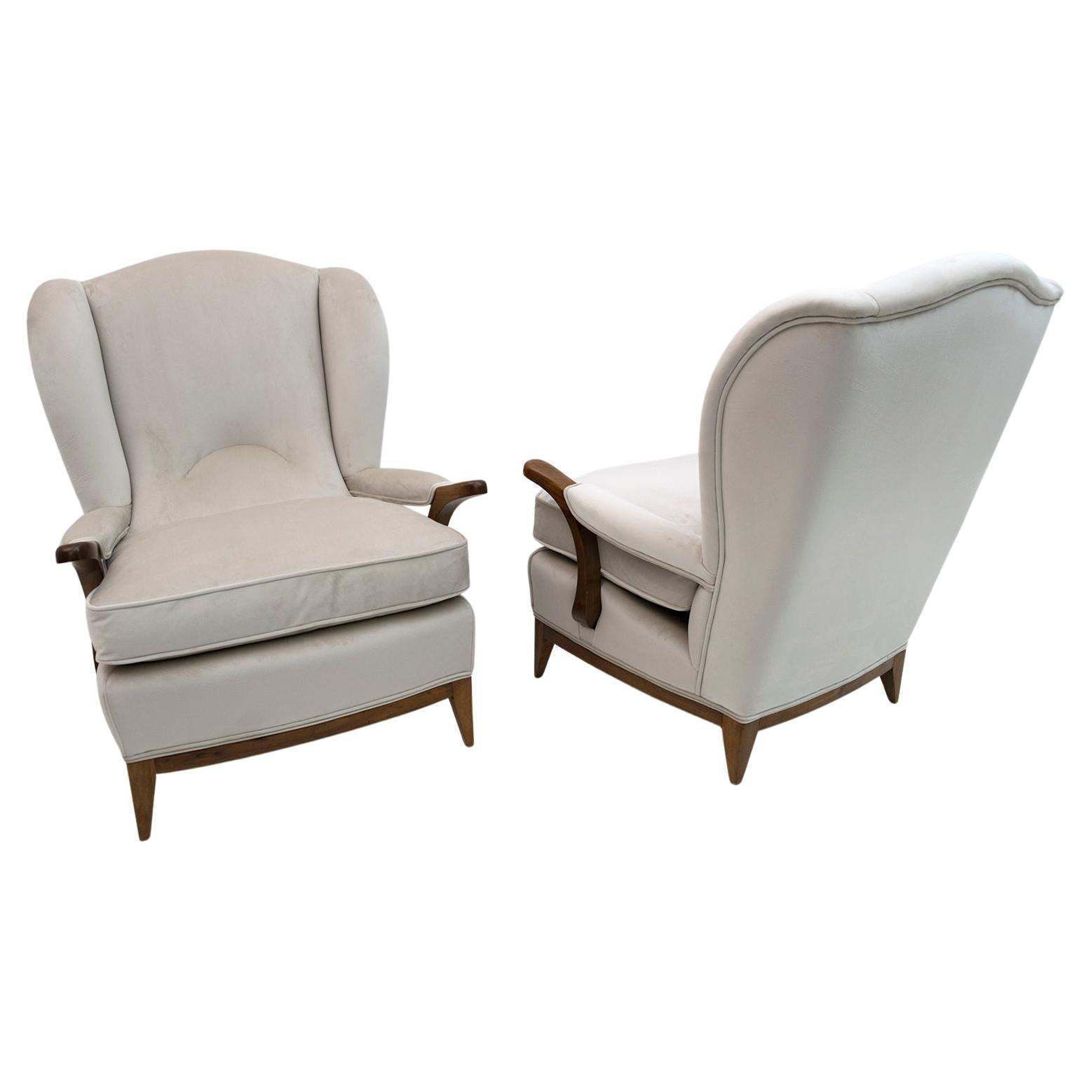 Pair Of Paolo Buffa Mid Century Modern Italian Velvet Armchairs, 1950s photo furniture