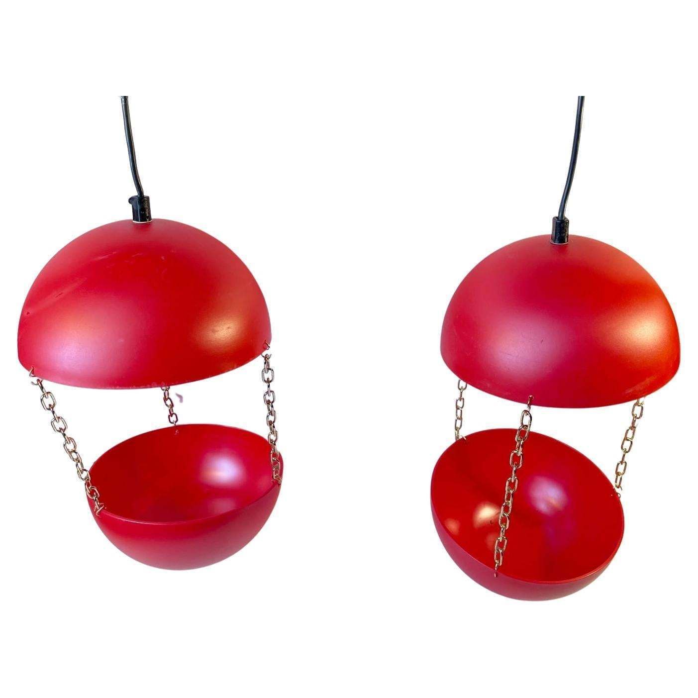 Red Swag Hanging Flower Pot Pendant Lamps By E. S. Horn, 1970s