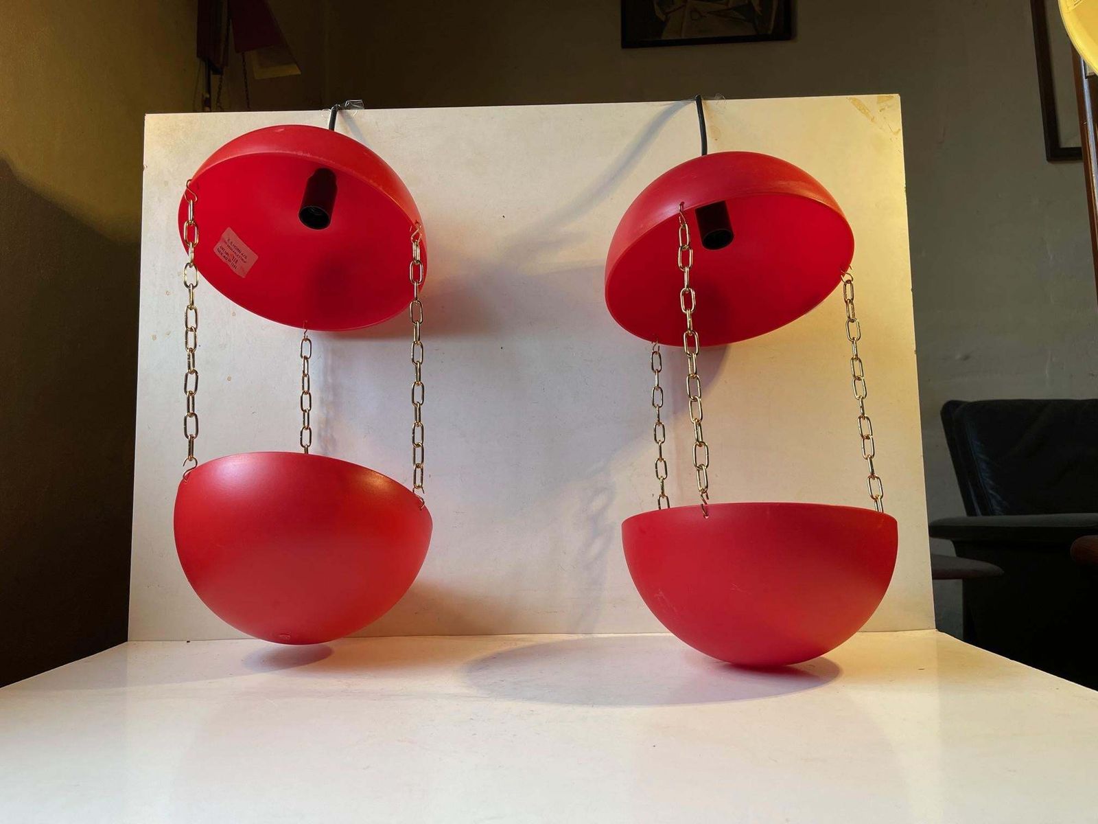 Red Swag Hanging Flower Pot Pendant Lamps By E. S. Horn, 1970s photo 595.0