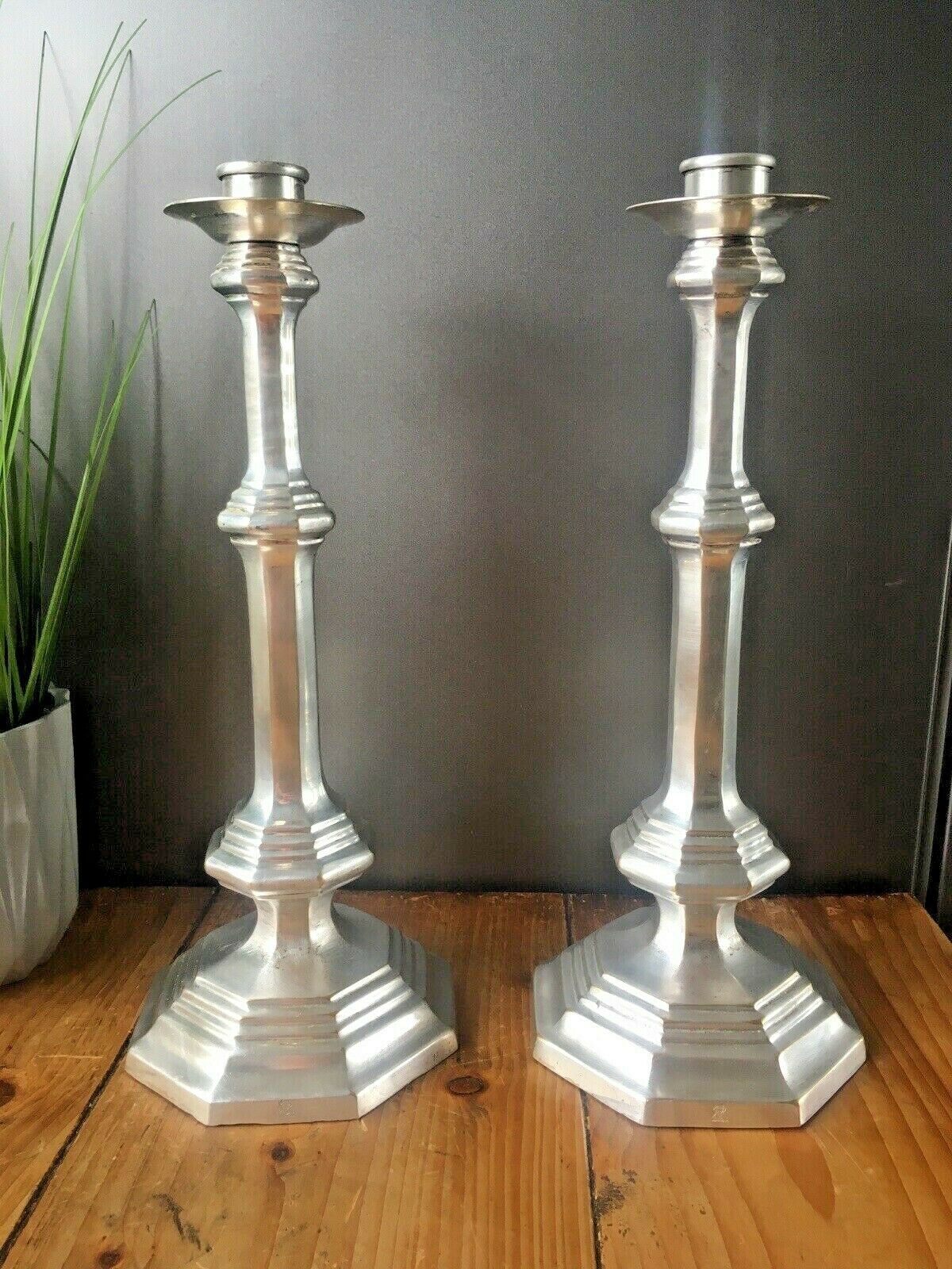 Large Pair Of Vintage Louis XVI Style Almazan Plated Candle Holders Candlesticks photo buy