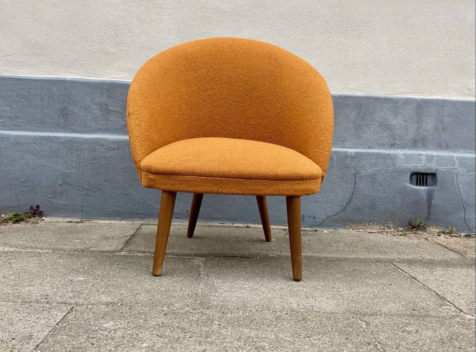 Danish Modern Lounge Chair In Orange Wool & Teak, 1960s photo furniture