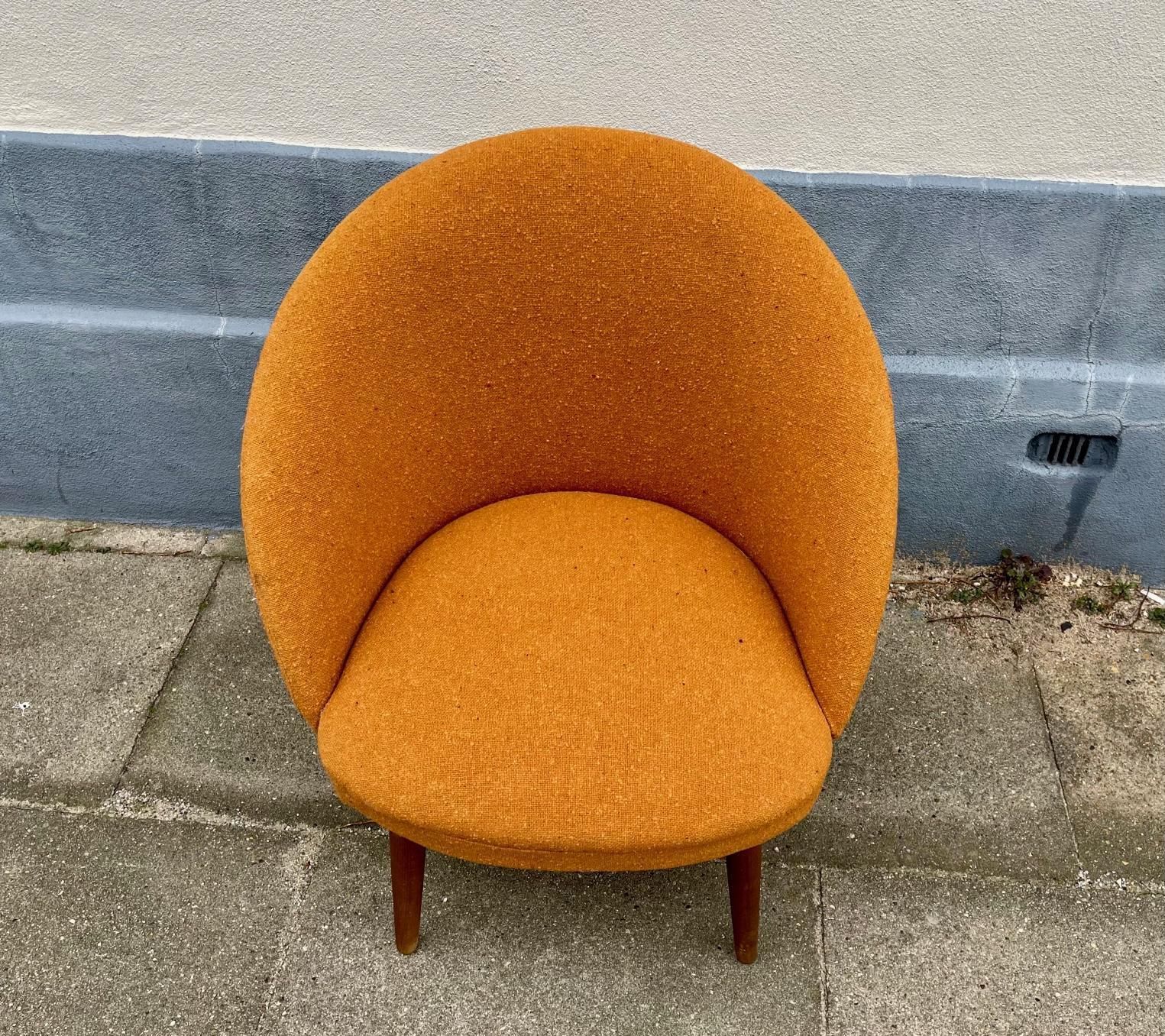 Danish Modern Lounge Chair In Orange Wool & Teak, 1960s photo Furniture