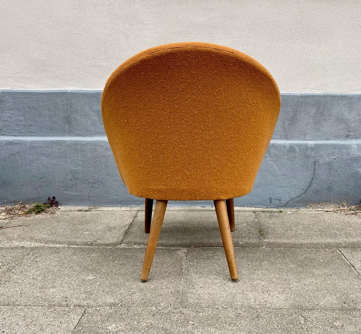 Danish Modern Lounge Chair In Orange Wool & Teak, 1960s photo 994.0