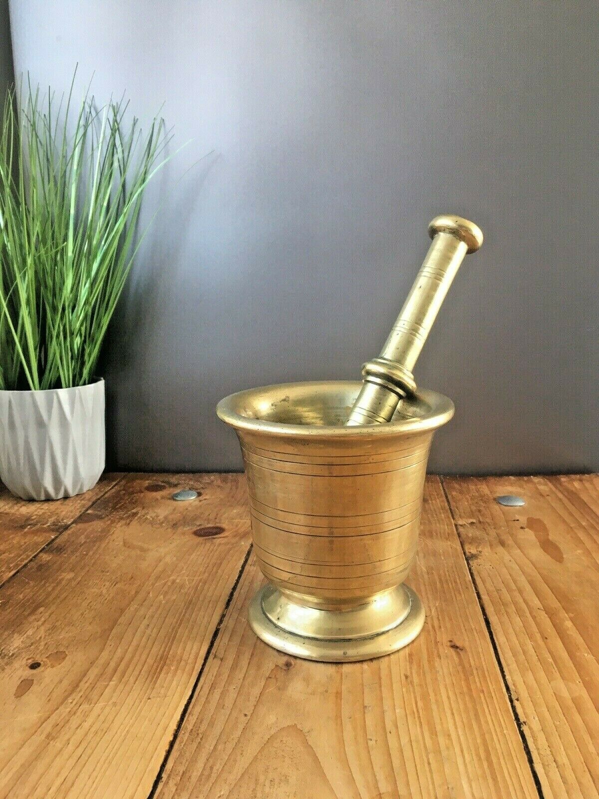 295.0 5kg Antique 19th C French Apothecary Brass Bronze Pestle & Mortar Kitchenalia photo