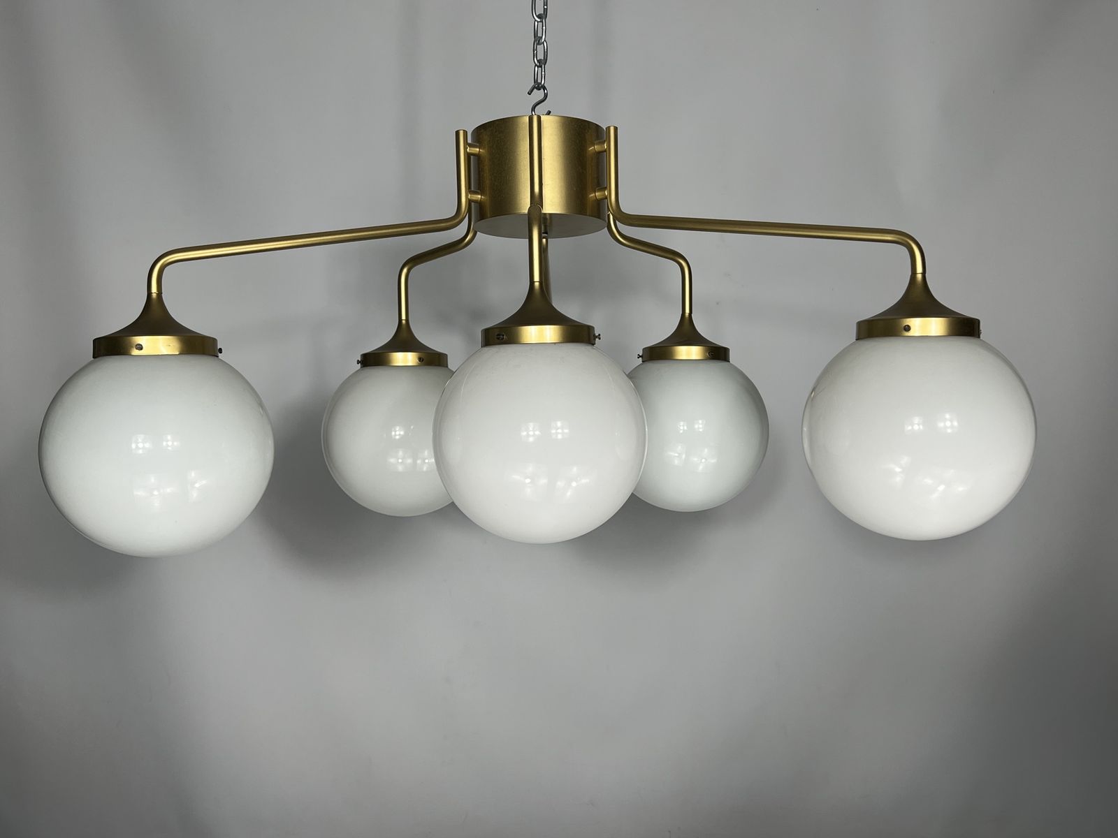 Monumental Mid Century Brass And Milk Glass Ceiling Lamp By Reggiani. Italy 1970s photo furniture