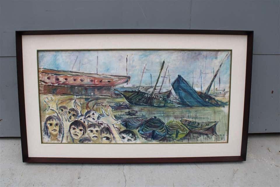 Oil Painting Rainer Kriester 1960 With Children Cala Di Palermo Very Rare Work photo furniture