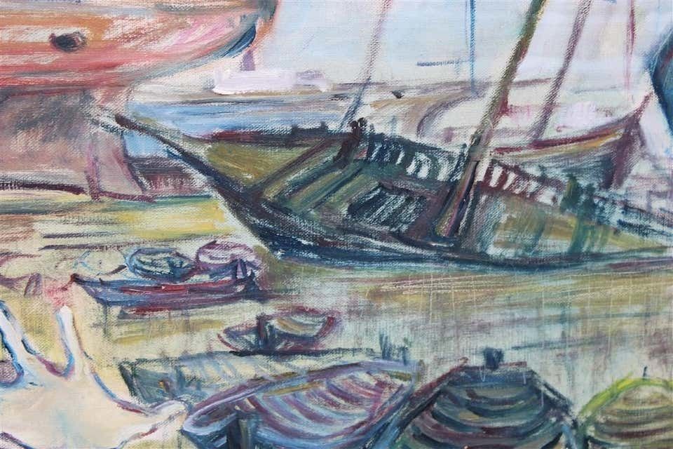 Oil Painting Rainer Kriester 1960 With Children Cala Di Palermo Very Rare Work photo vintage