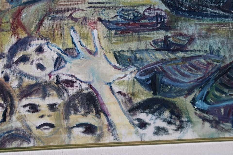 Art Oil Painting Rainer Kriester 1960 With Children Cala Di Palermo Very Rare Work photo
