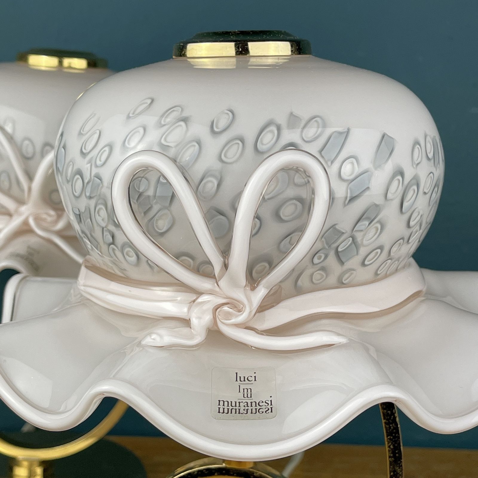 photo furniture Pair Of 2 Pink Murano Table Lamps Italy 1980s Woman's Hat Murano Lamp