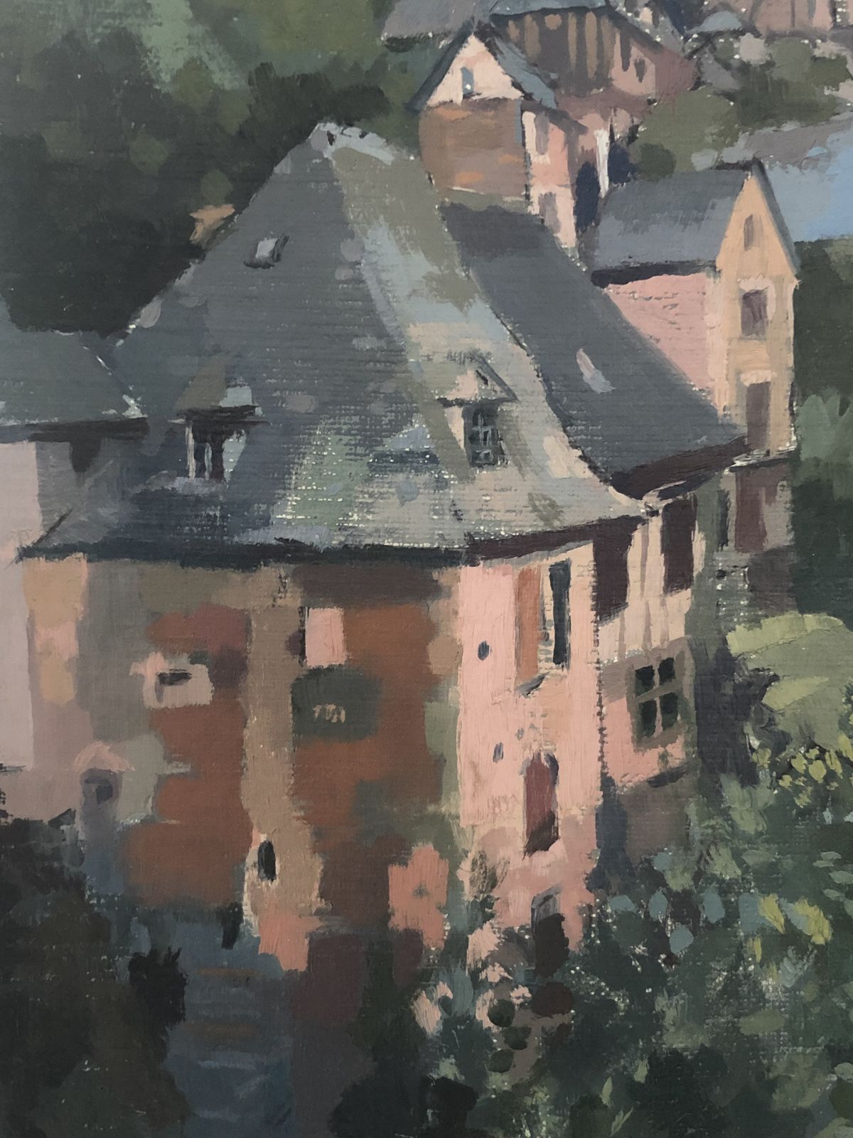 20th Century Oil Painting Provence Townscape By Listed British Artist photo furniture