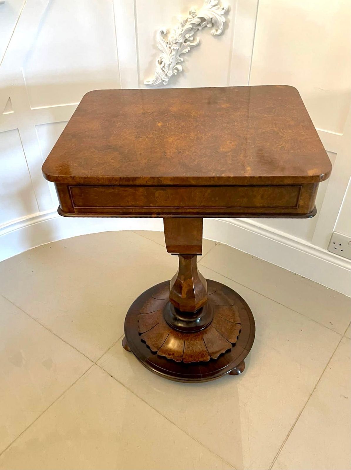 Fine Quality Antique Victorian Burr Walnut Freestanding Sewing Table photo vinterior