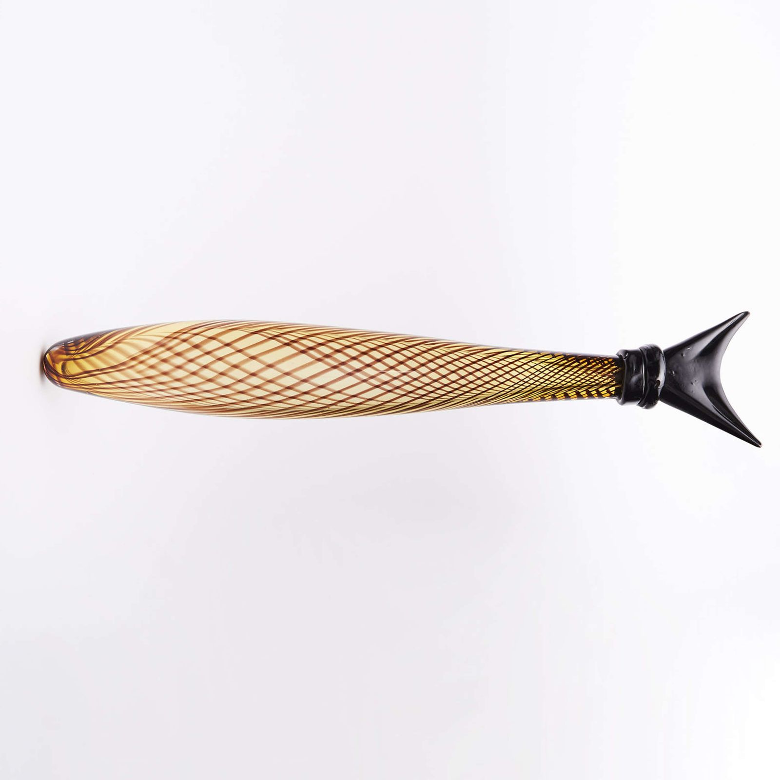 Elongated Murano Fish Sculpture 1950 In Reticello Glass photo furniture