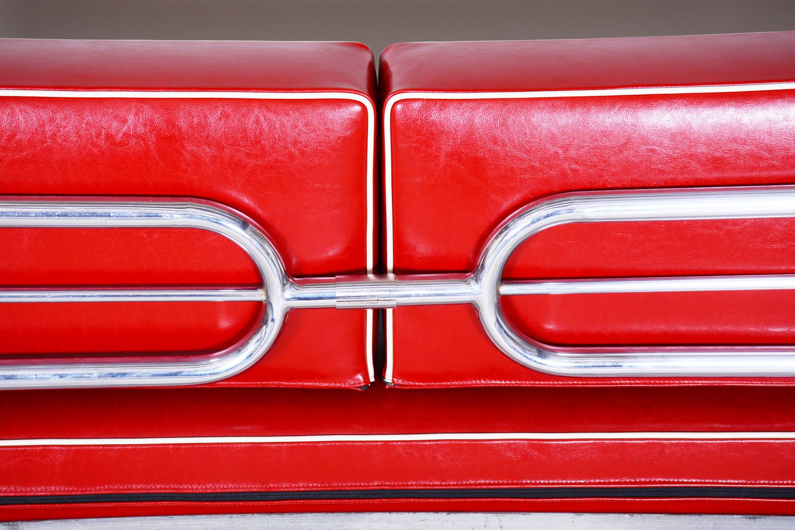 photo for sale Red Leather Sofa Made In 1930s Czechia By Hynekk Gottwald   Fully Restored