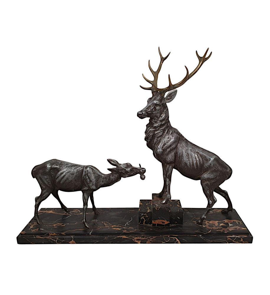A Very Fine Art Deco Animalier Sculpture Of A Stag And Doe By L. A. Carvin