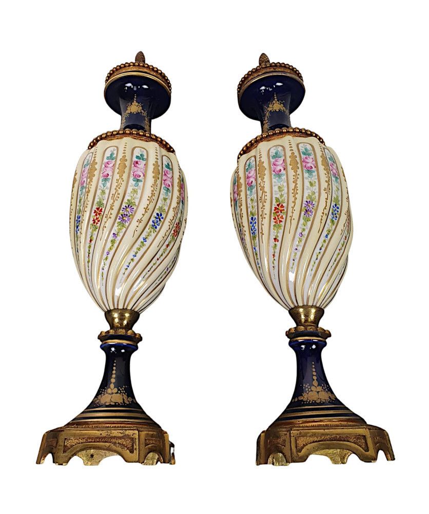 A Lovely Quality Pair Of 19th Century Urns In The Manner Of Sevres photo Home Decor