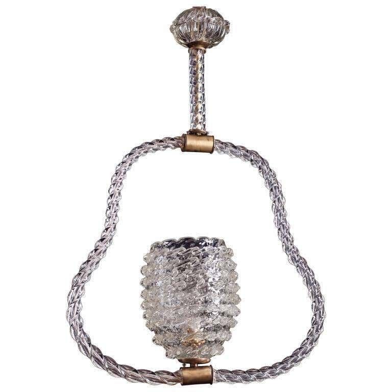 Charming Art Deco Pendant Chandelier By Ercole Barovier, 1940s