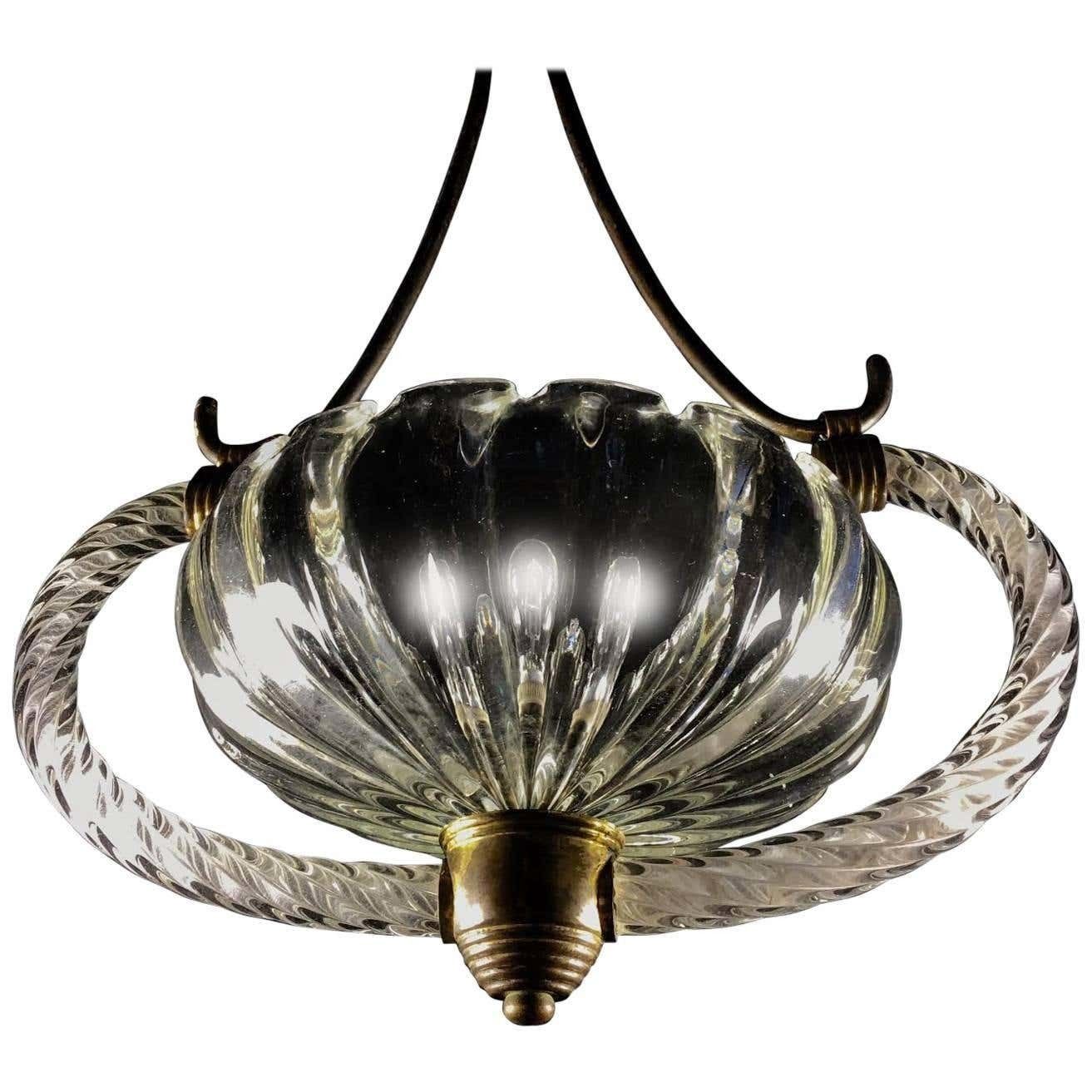 Charming Art Deco Italian Chandelier By Ercole Barovier, Murano, 1940 photo furniture