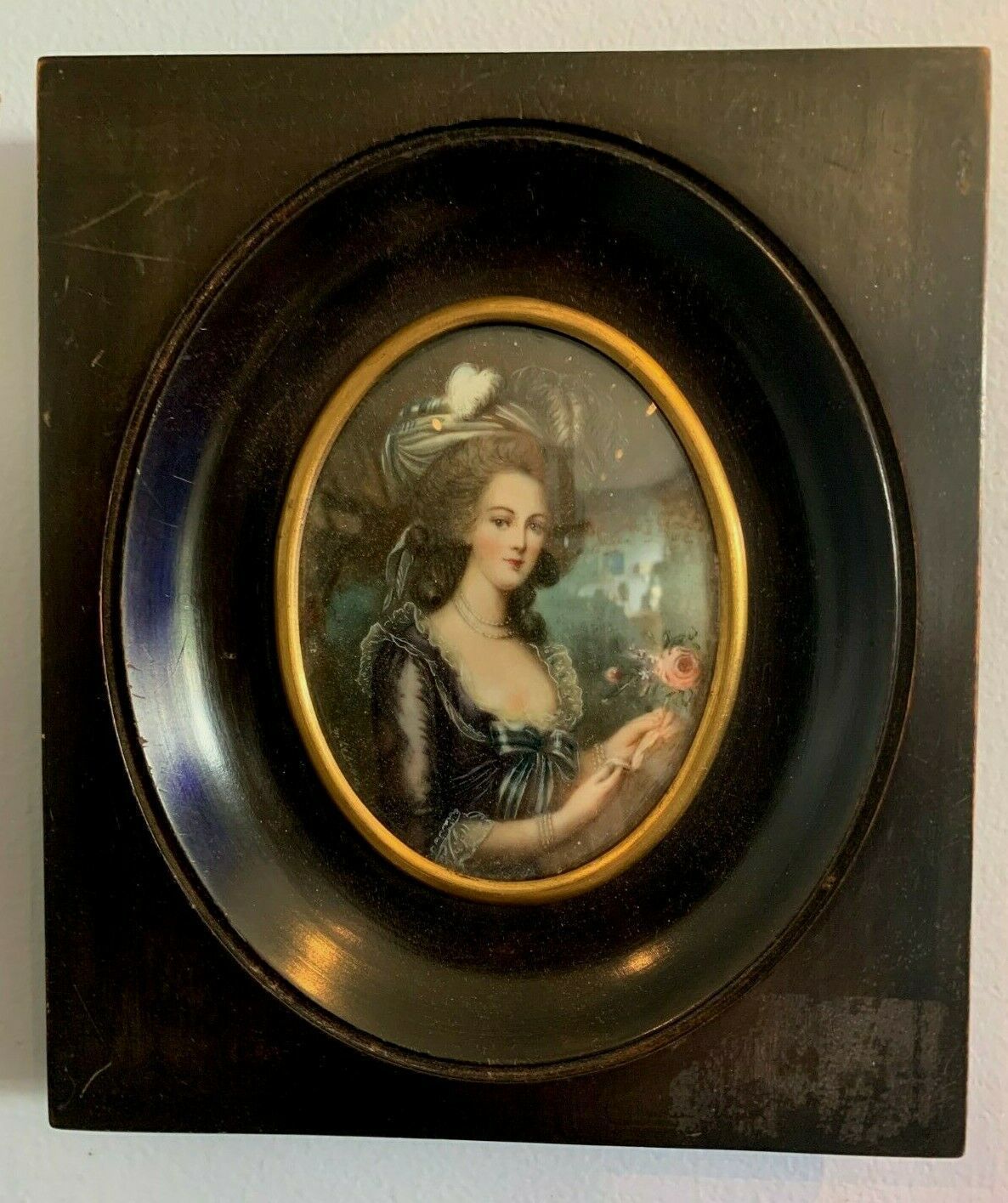 Miniature Portrait Of A Young Woman With A Hat Signed XX Century