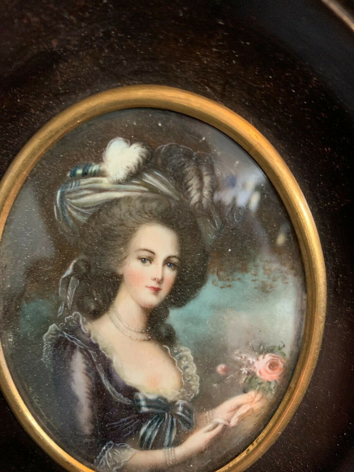 Miniature Portrait Of A Young Woman With A Hat Signed XX Century photo for sale