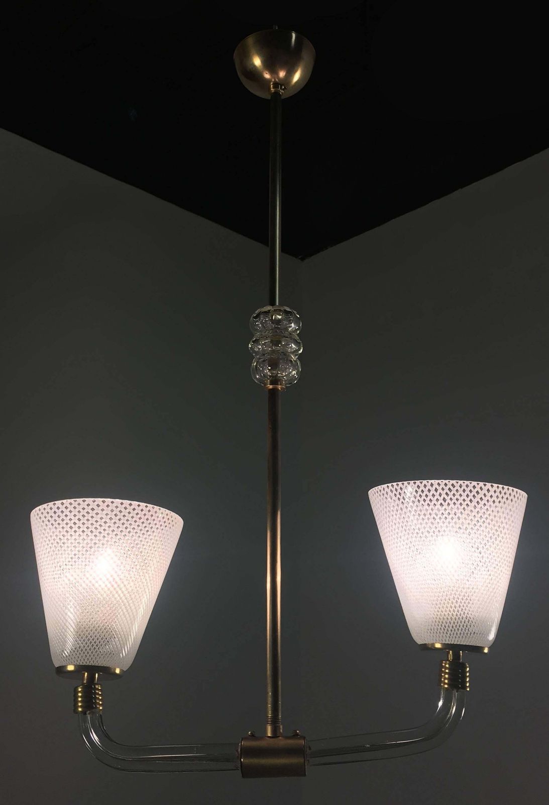 Adorable Pendant Chandelier "Reticello" By Venini, Murano, 1940s photo buy