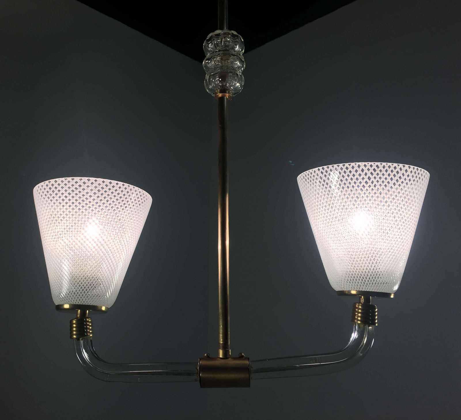 2449.8 Adorable Pendant Chandelier "Reticello" By Venini, Murano, 1940s photo