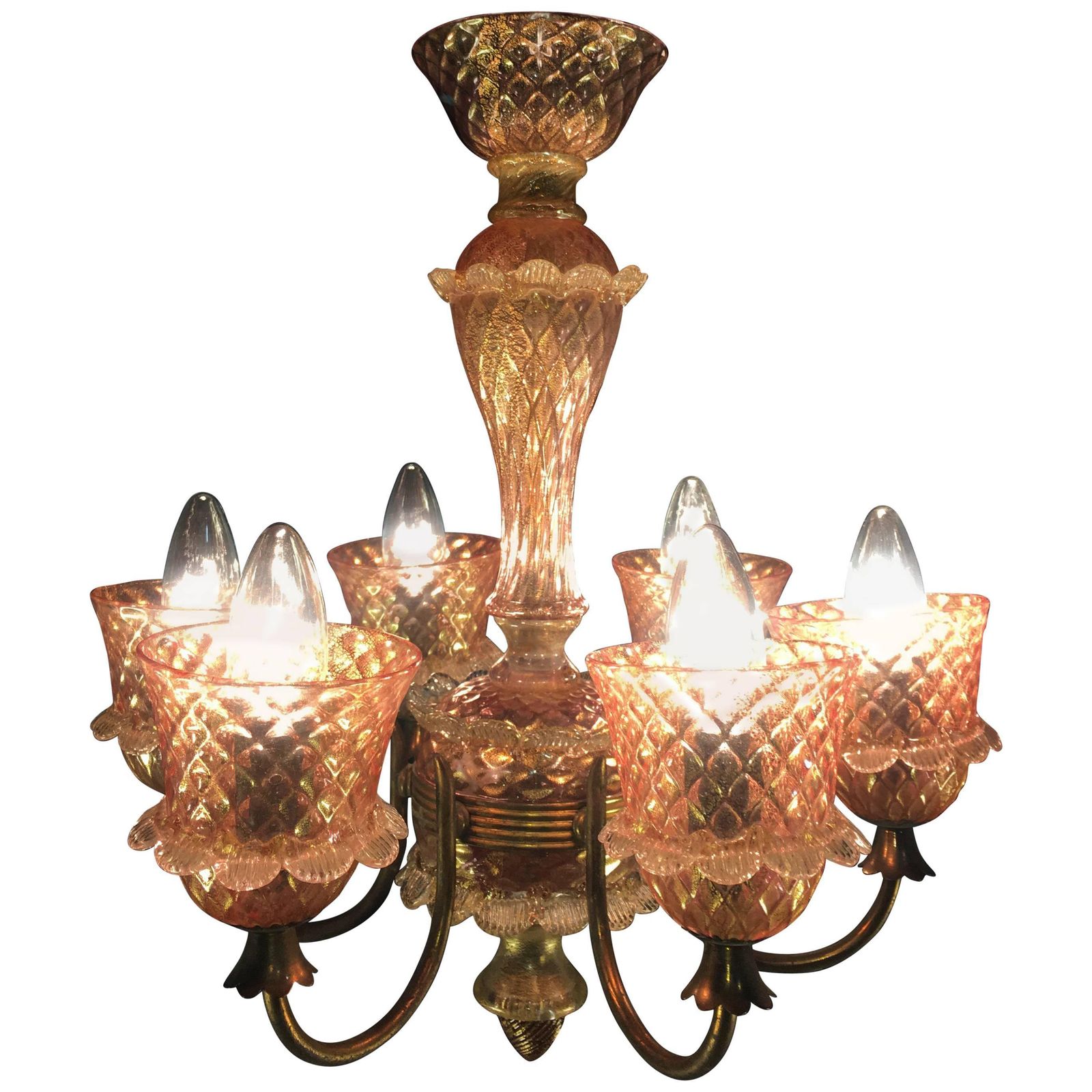 Pink And Gold Chandelier By Barovier & Toso, Murano, 1950 photo furniture