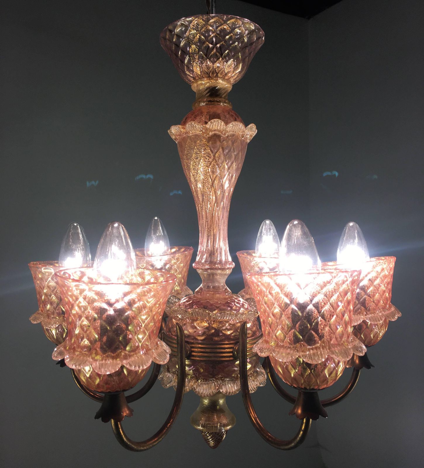 Pink And Gold Chandelier By Barovier & Toso, Murano, 1950 photo vintage