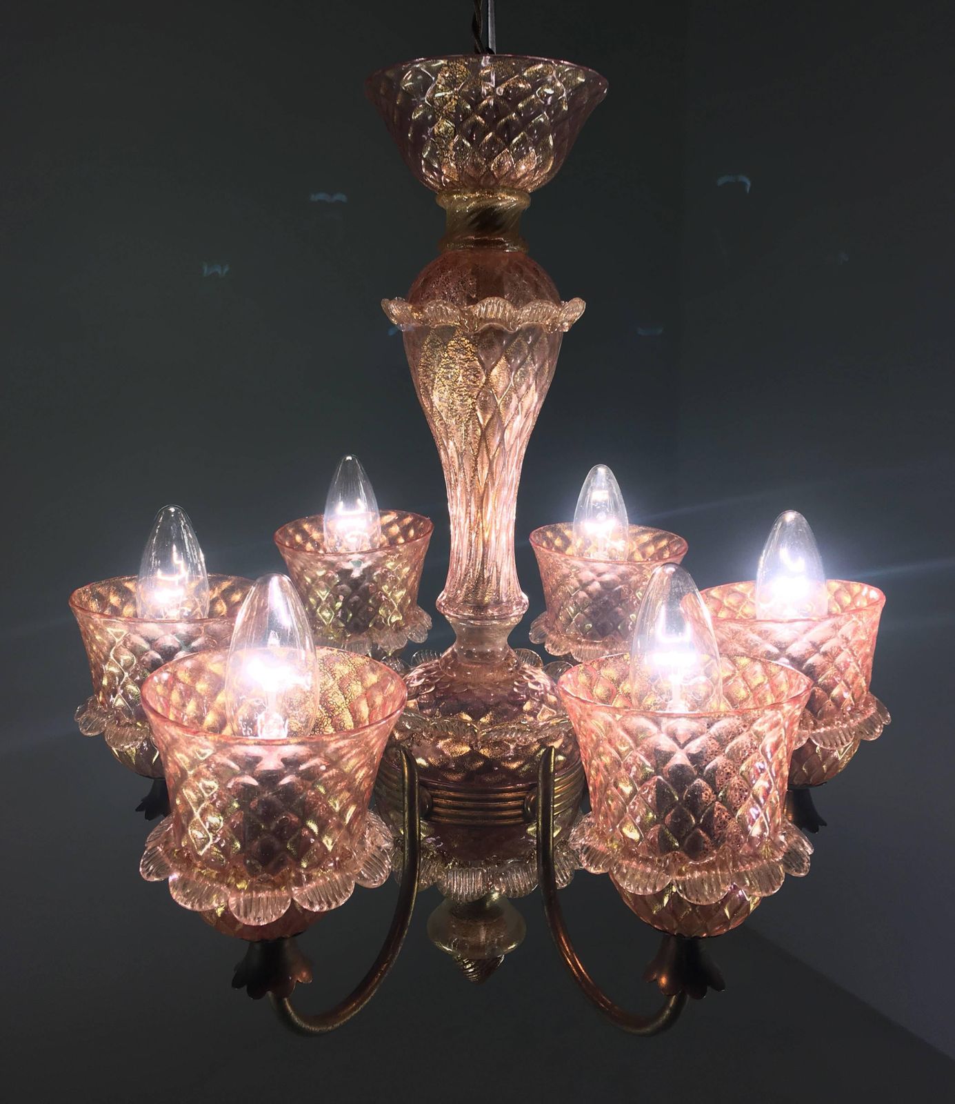 photo furniture Pink And Gold Chandelier By Barovier & Toso, Murano, 1950