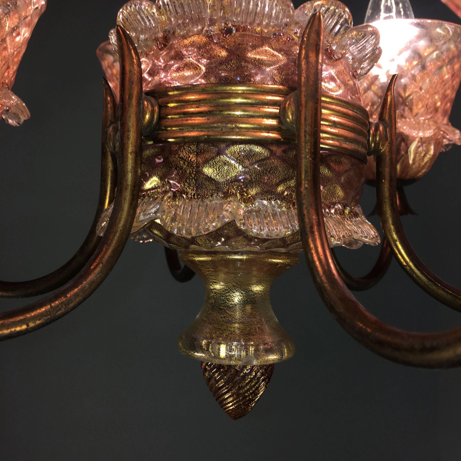 photo vinterior Pink And Gold Chandelier By Barovier & Toso, Murano, 1950