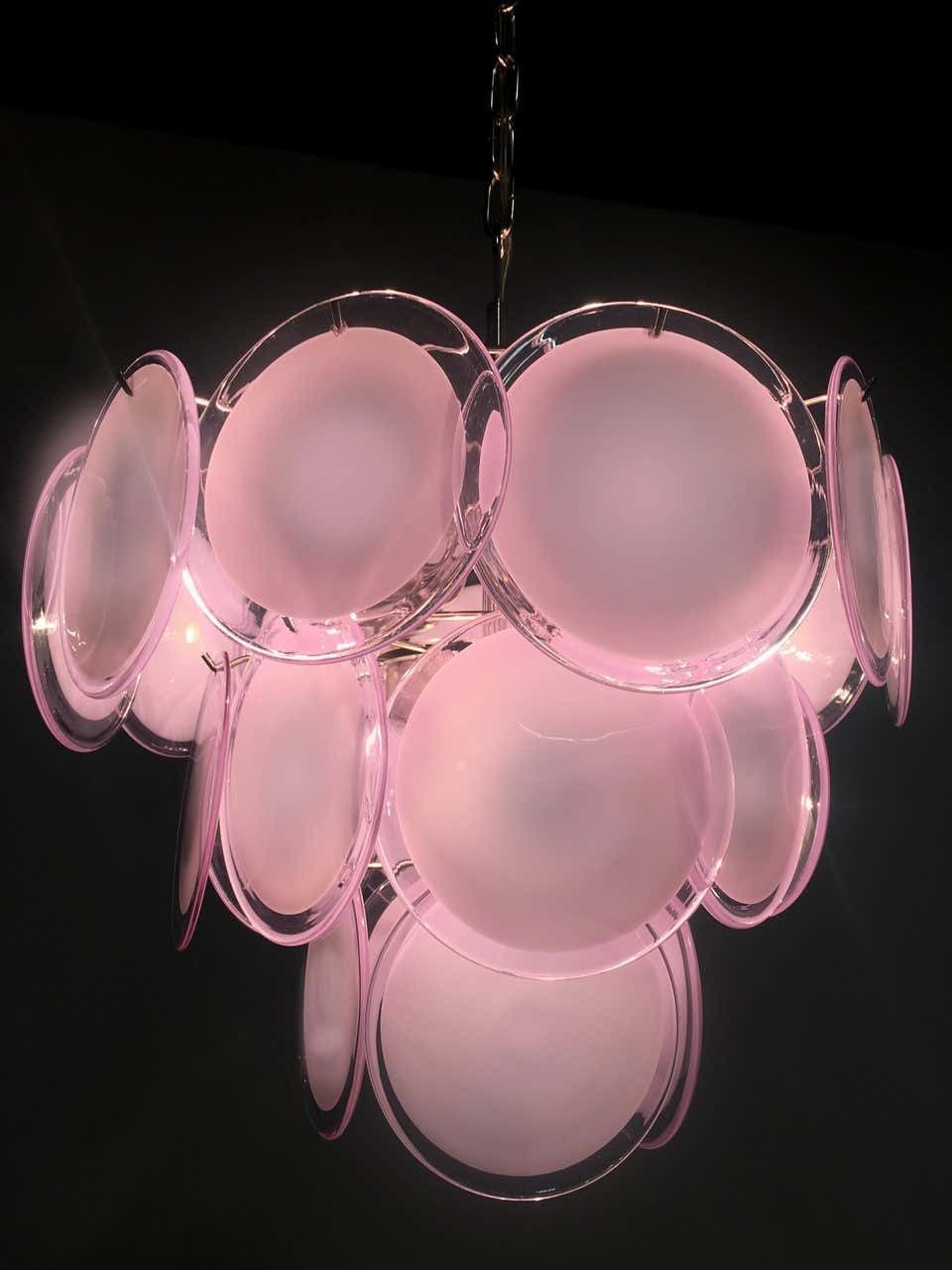 photo buy Pair Of Disc Murano Glass Chandeliers By Vistosi Style