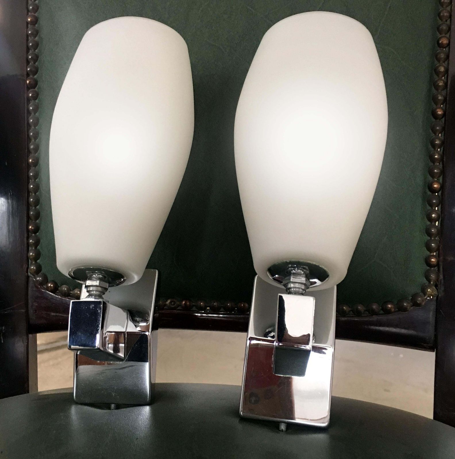 Pair Of Sconces In The Style Of Fontana Arte Italy 1970 photo Lighting