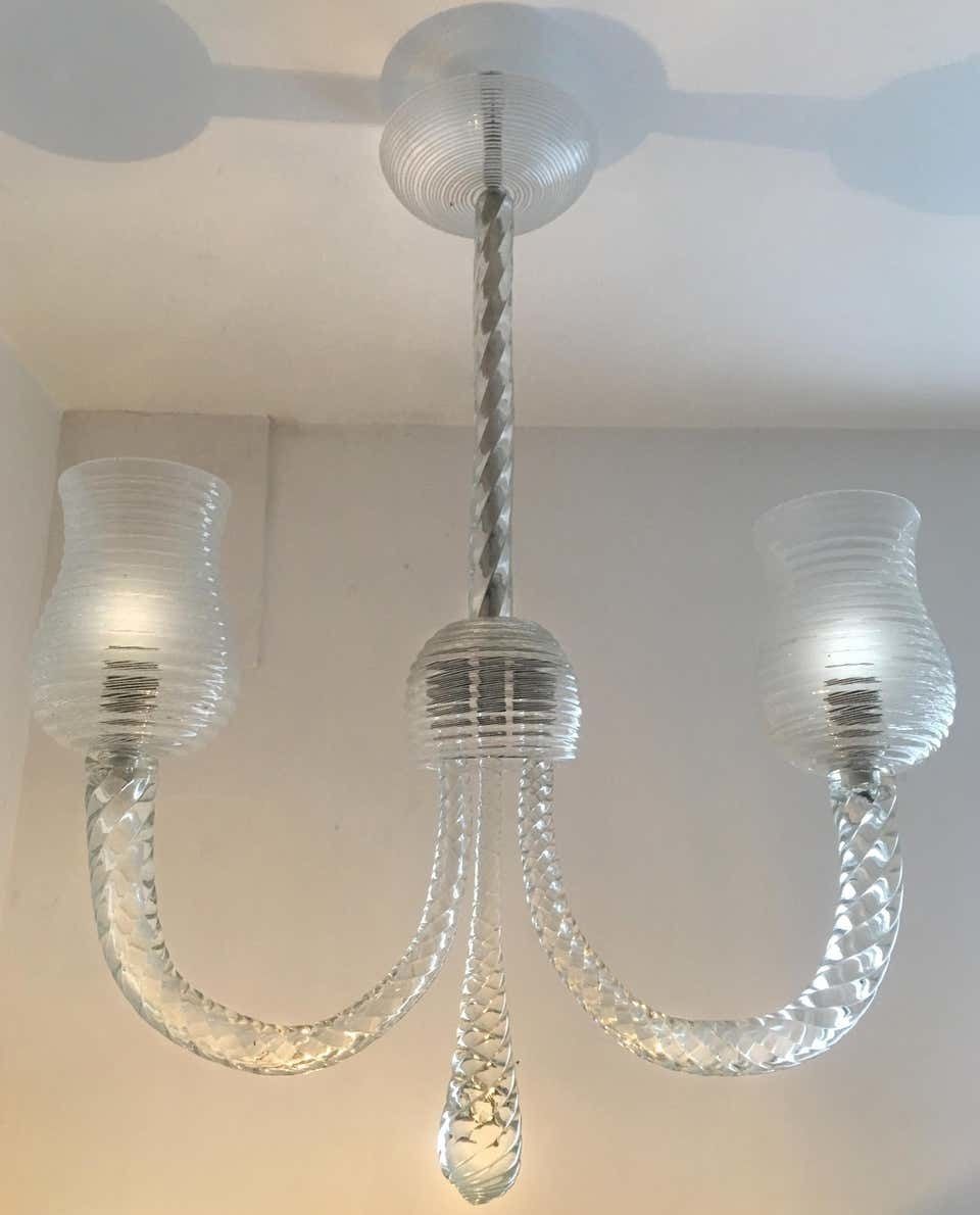 Art Deco Reticello Chandelier By Ercole Barovier, Murano, 1940s photo Lighting