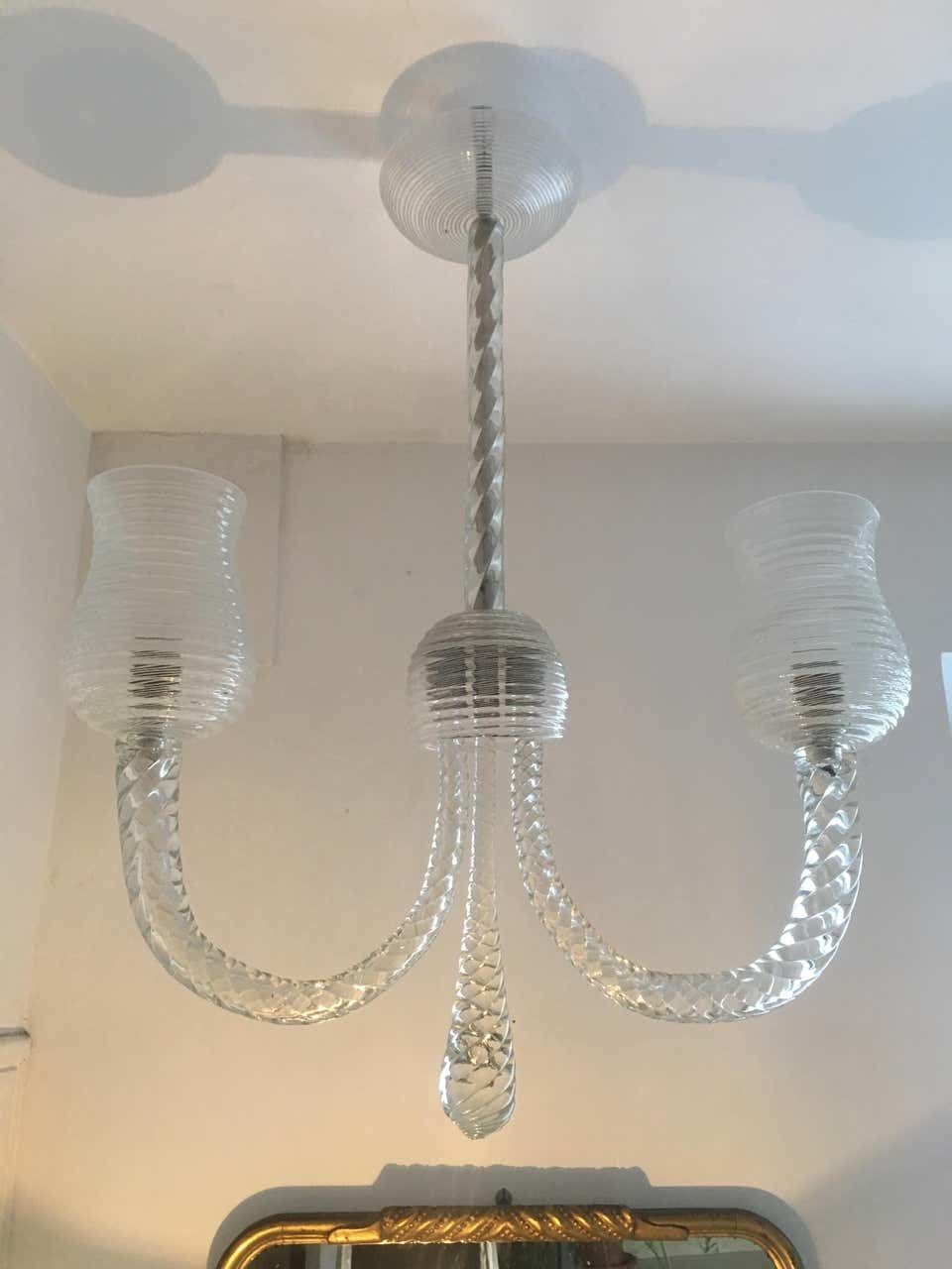 photo vinterior Art Deco Reticello Chandelier By Ercole Barovier, Murano, 1940s