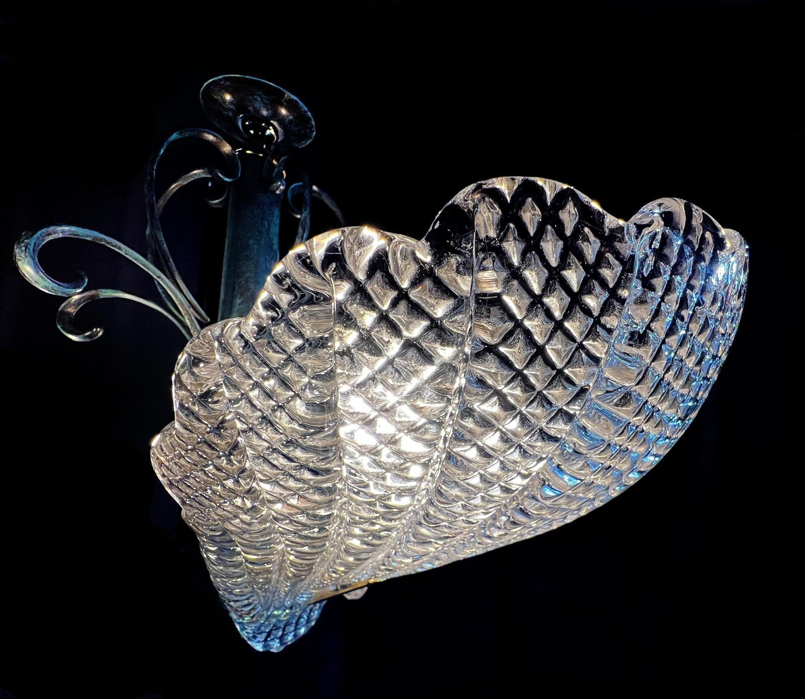 Italian Chandelier Five Leaves With Golden Details, Murano 1990 photo vintage