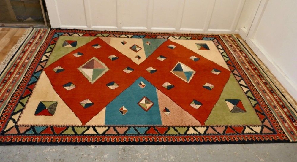 One Of A Kind Vintage Multi Coloured Retro Cubist Carpet photo for sale