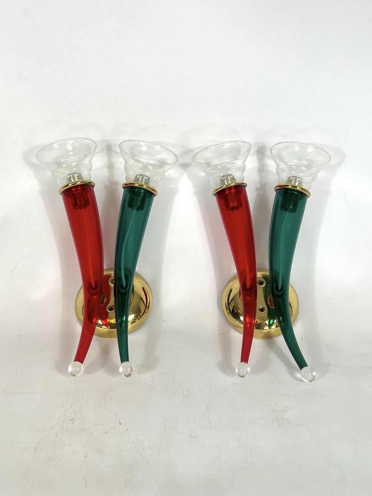 photo for sale Vintage Pair Of Murano Glass Sconces Signed By Veart, Italy 1970s