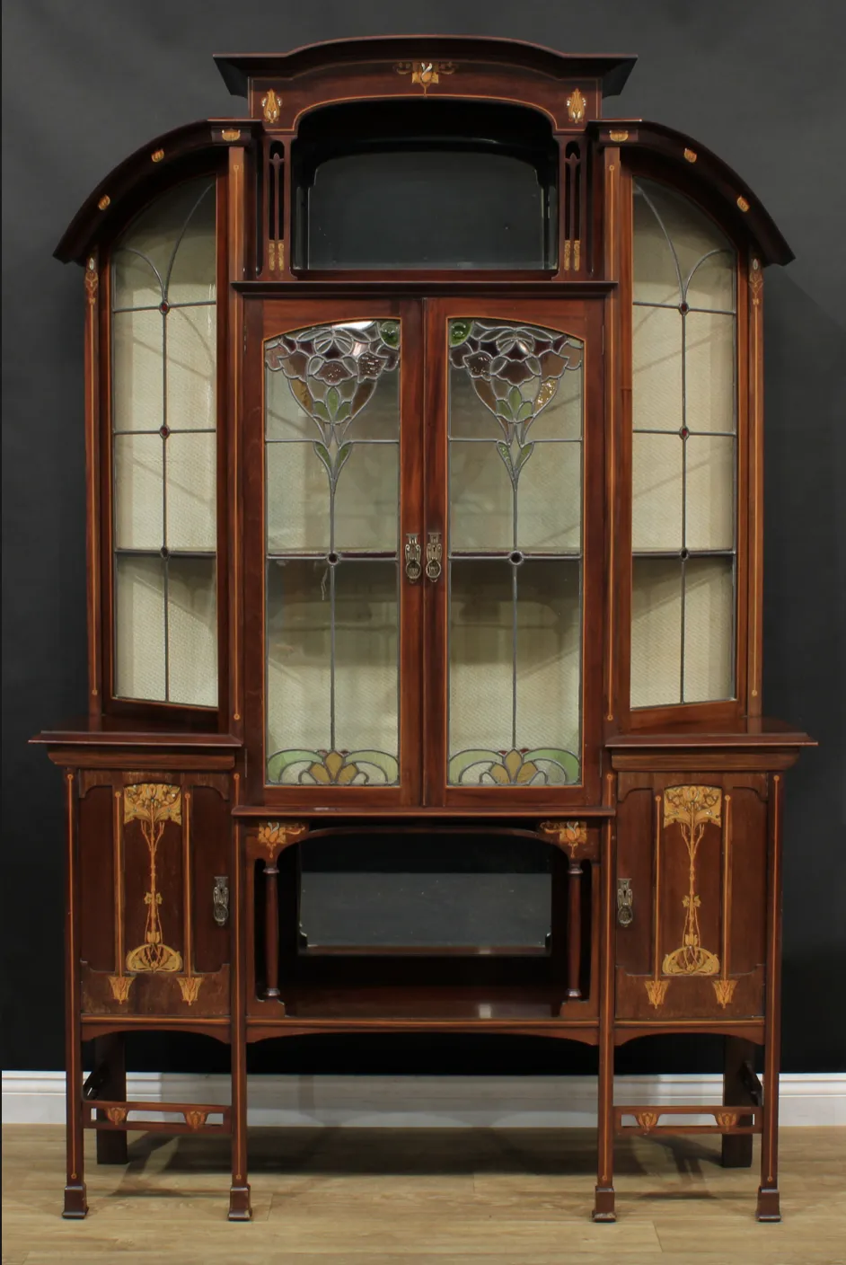 A Fine Art Nouveau Period Mahogany And Marquetry Display Cabinet