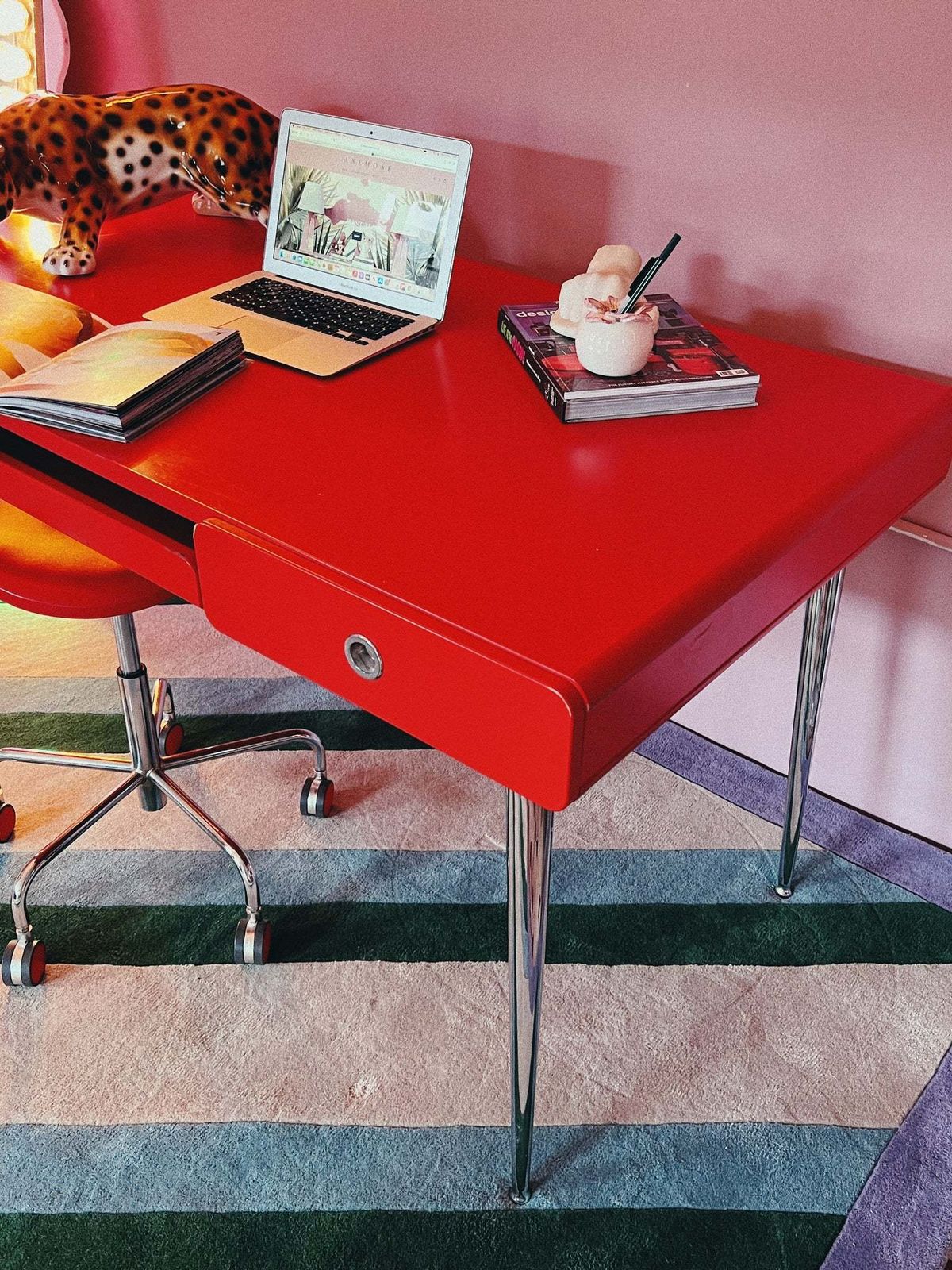 Furniture Red Lacquered 1980s Desk By Raul Barbieri photo