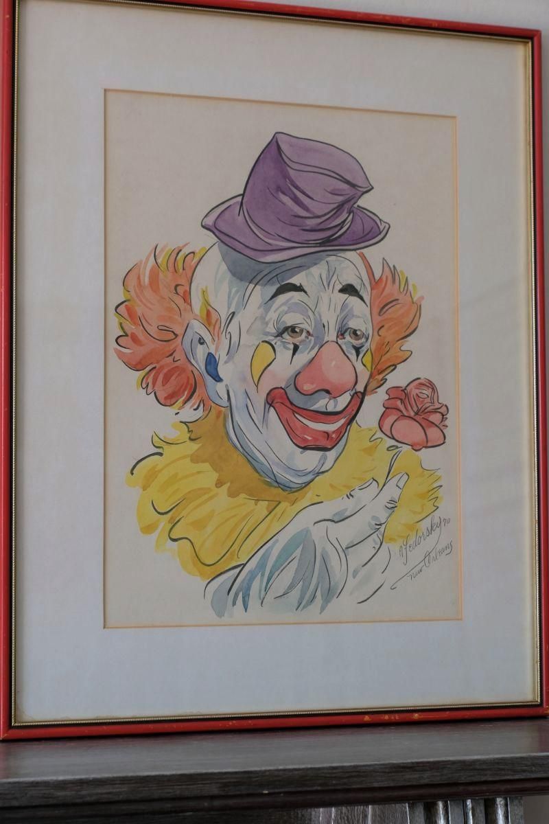 Clown With Rose Inscribed New Orleans Signed By Alexander Fedorsky   Watercolour photo for sale