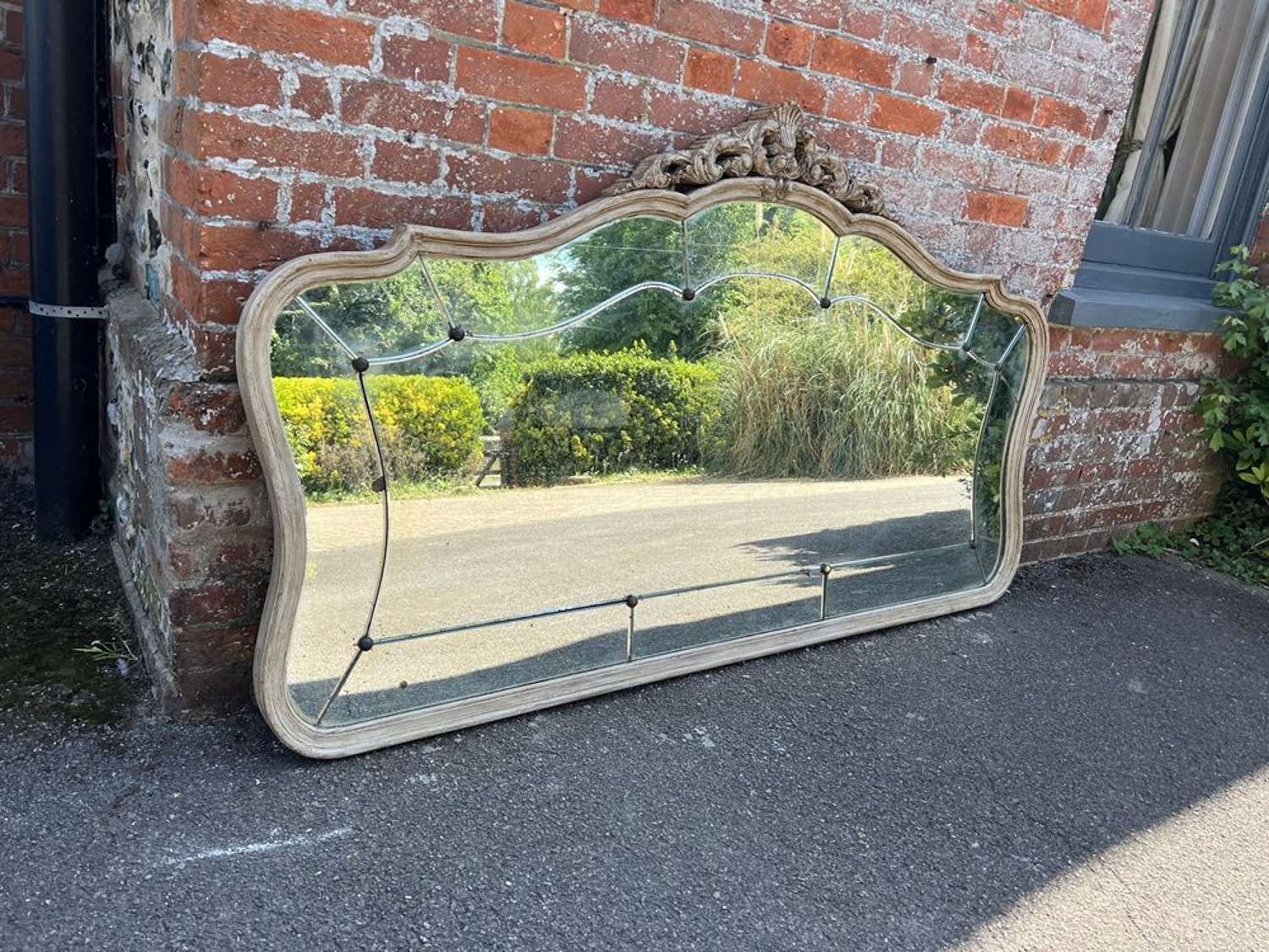 A Stunning Large Antique French 19th Century Carved Wood Shaped Mirror