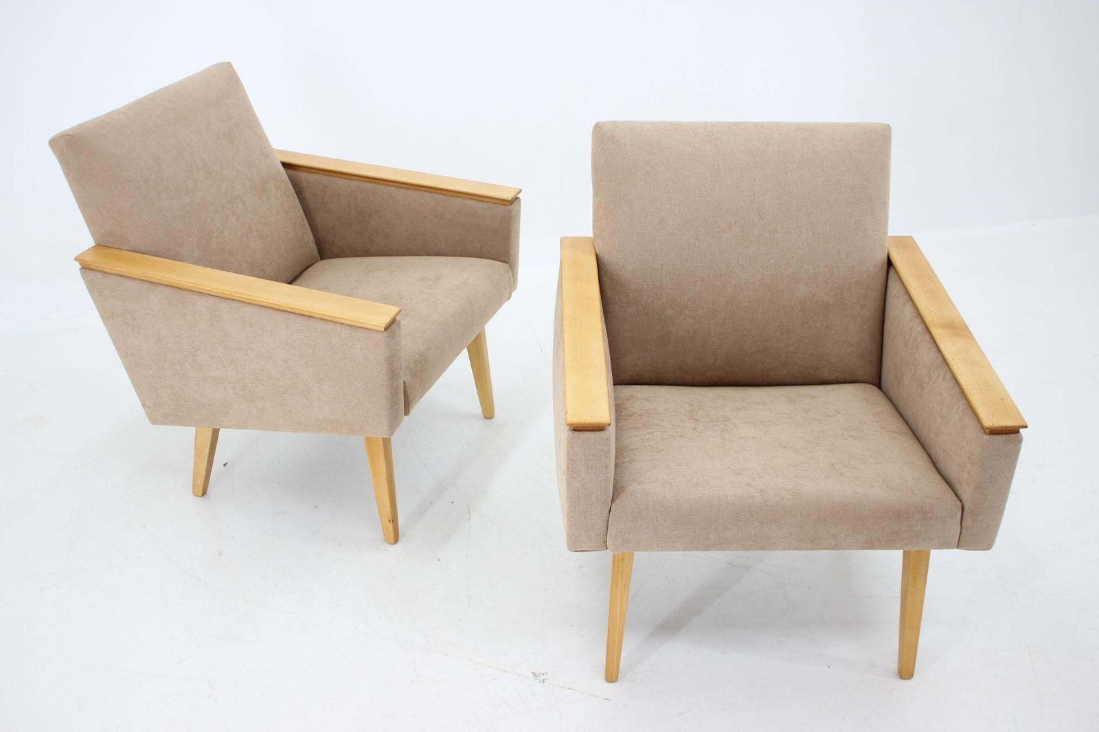 Pair Of Minimalist Mid Century Armchairs, Czechoslovakia photo vintage