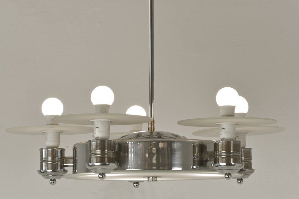 photo for sale Large Art Deco Pendant Light In Factory Design From Napako, Czechoslovakia, 1930s